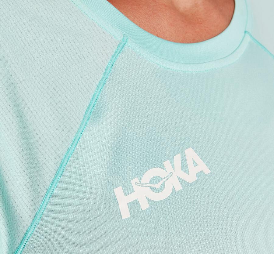 Hoka One One Top Damske Modre - Performance Short Sleeve - 51473-QDNG